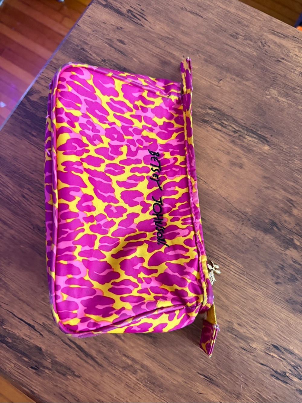 Betsey Johnson Bright Pink & Yellow Leopard Cosmetic Pouch